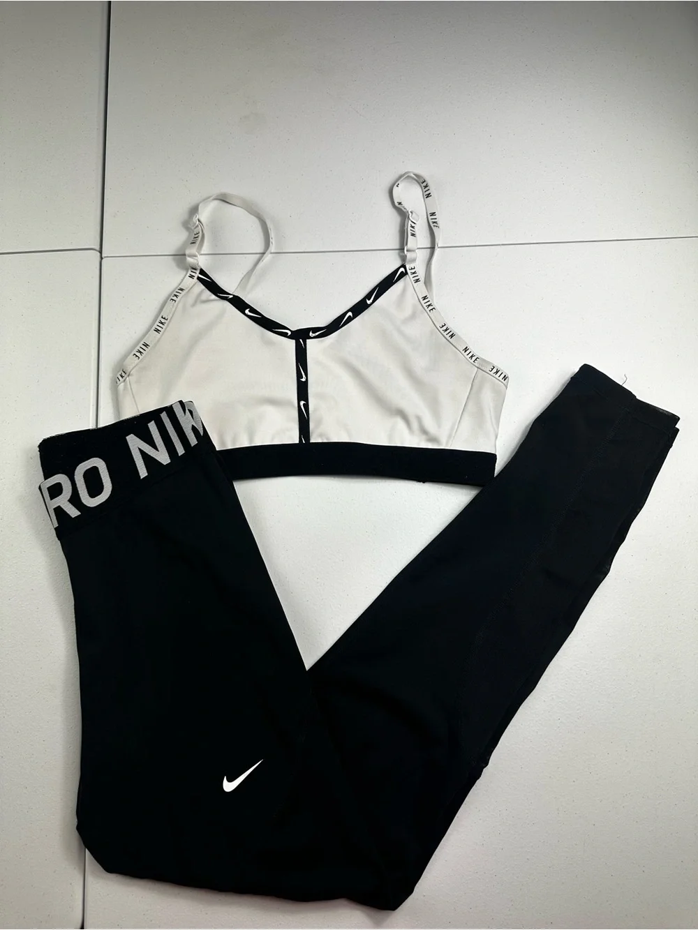 Nike Women's Black Leggings with White Sports Bra